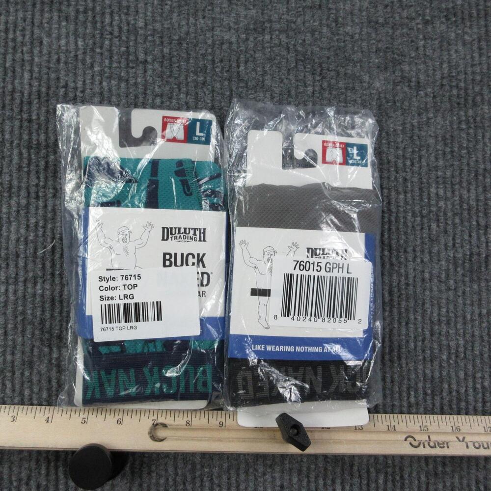 Duluth Trading Boxer Briefs Mens L Green Gray Buck Naked Microfiber 2 Pack NWT